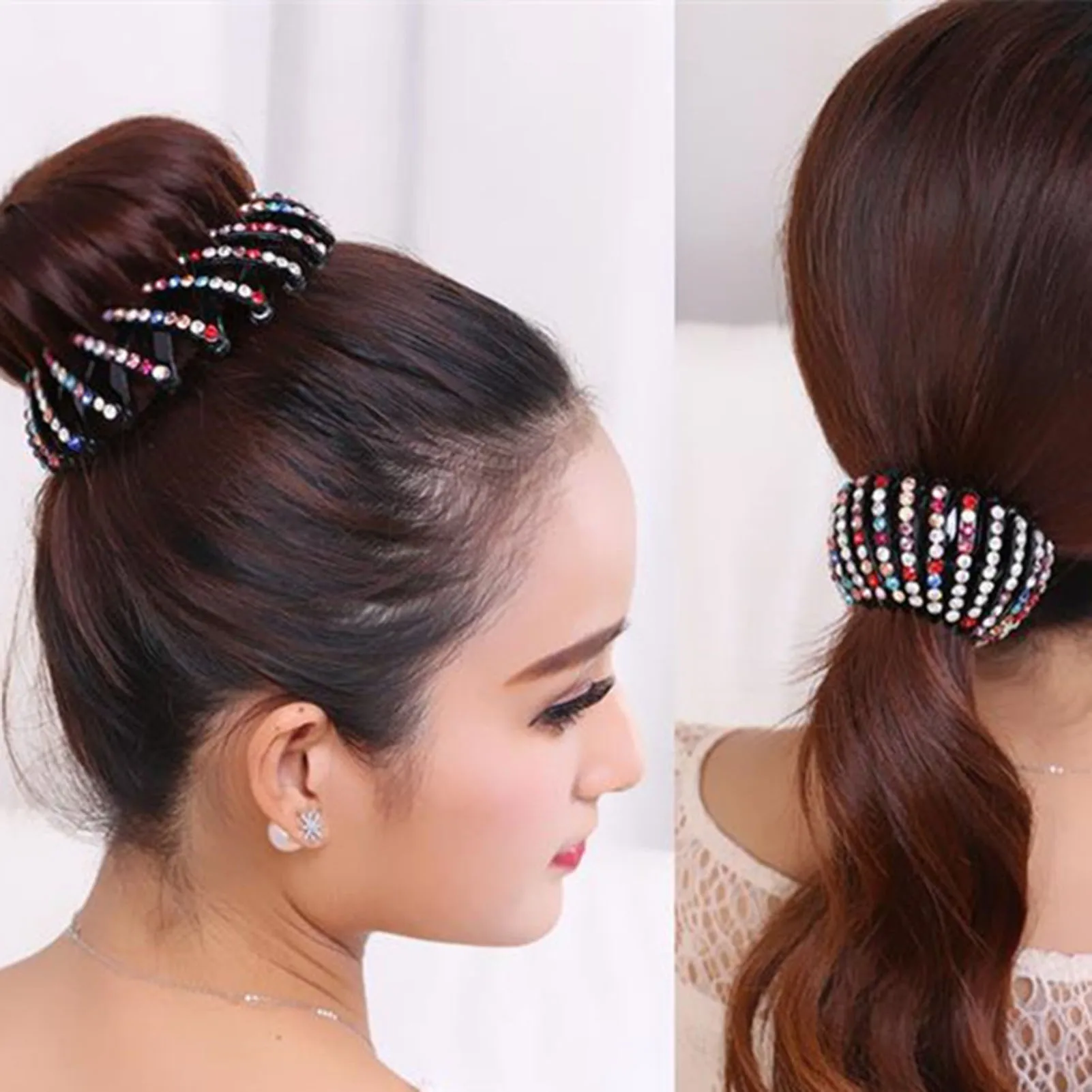 Women Bun Hair Head Clip Strong Hold Hair Hoop Hair Decor for Birthday Stage Party Dress up FS99