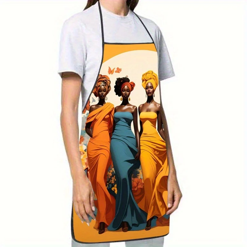 1pc Vibrant Women in Colorful Dresses & Butterflies Print Sleeveless Polyester Apron - Stylish Kitchen Baking & Home Decor Acces