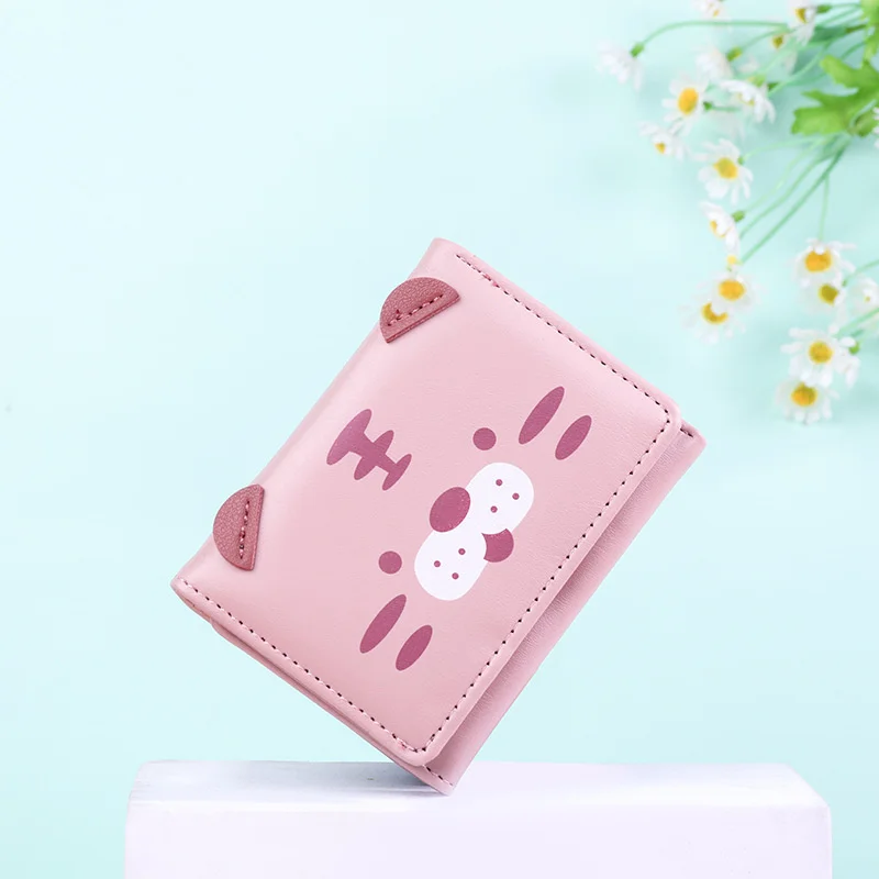 Women Short Thin Korean Version Cute Tiger and Pig Ladies Small Wallet Student Three-fold Wallet Female Fashion Short Coin Purse