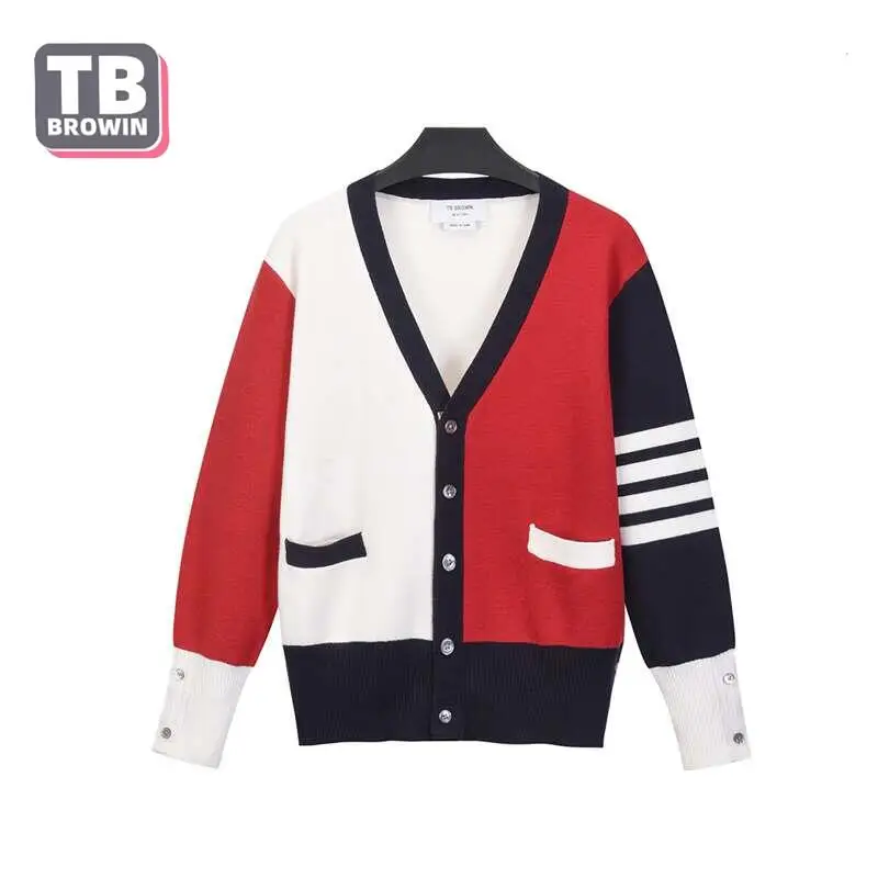 

TB Flagship-Store Brand Men's Cardigan Sweater Autumn Contrasting Four-Bar Wool Stripes Casual Knitted Bottoming Coat