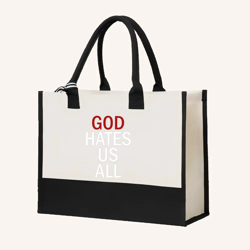 HATES US ALL 2026 New Arrival Fashion Practical Spacious Reusable Tote Bag Pattern Print 2 Tone Heavy Duty Large Shoulder Ba