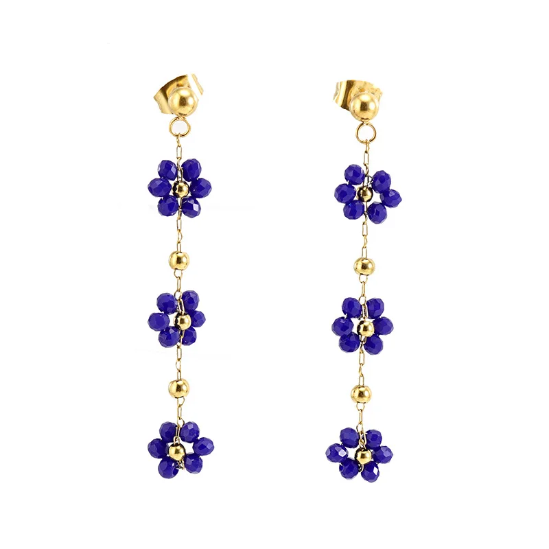 Color Crystal Flower Earrings For Women Stainless Steel Earrings Bohemian 18k Gold Titanium Steel Cute Lovely Jewelry Female