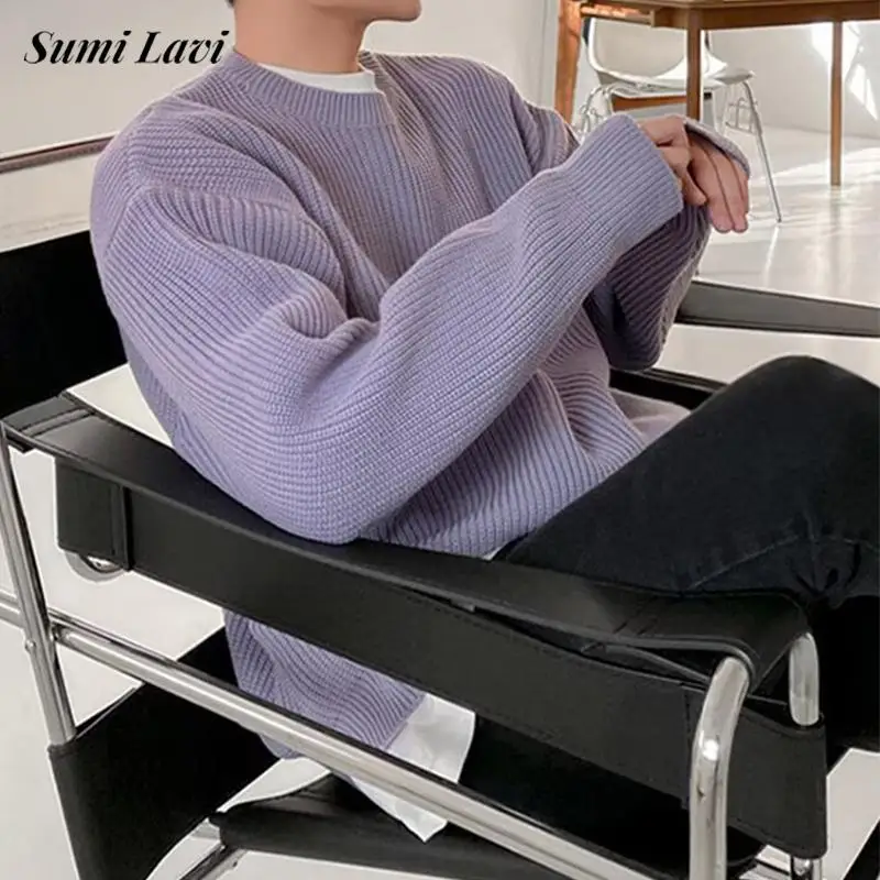 

Модные мужские однотонные вязаные джемперы, осень-зима, стильные свитера с круглым вырезом, мужские новые повседневные вязаные свитера с длинными рукавами