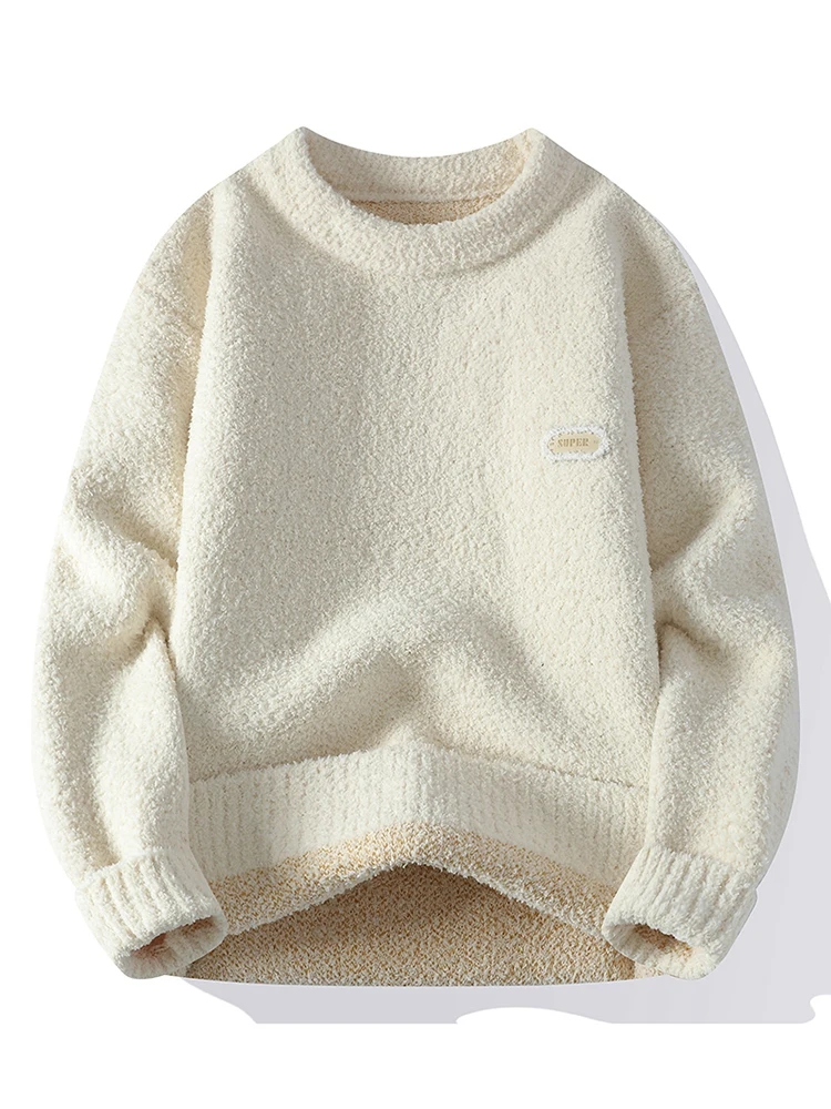 

Lamb Fur Knitted Sweater Thi Warm Base Layer irt for Teenage Students Men's Winter Faion Casual Loose Fit Long Sve r...