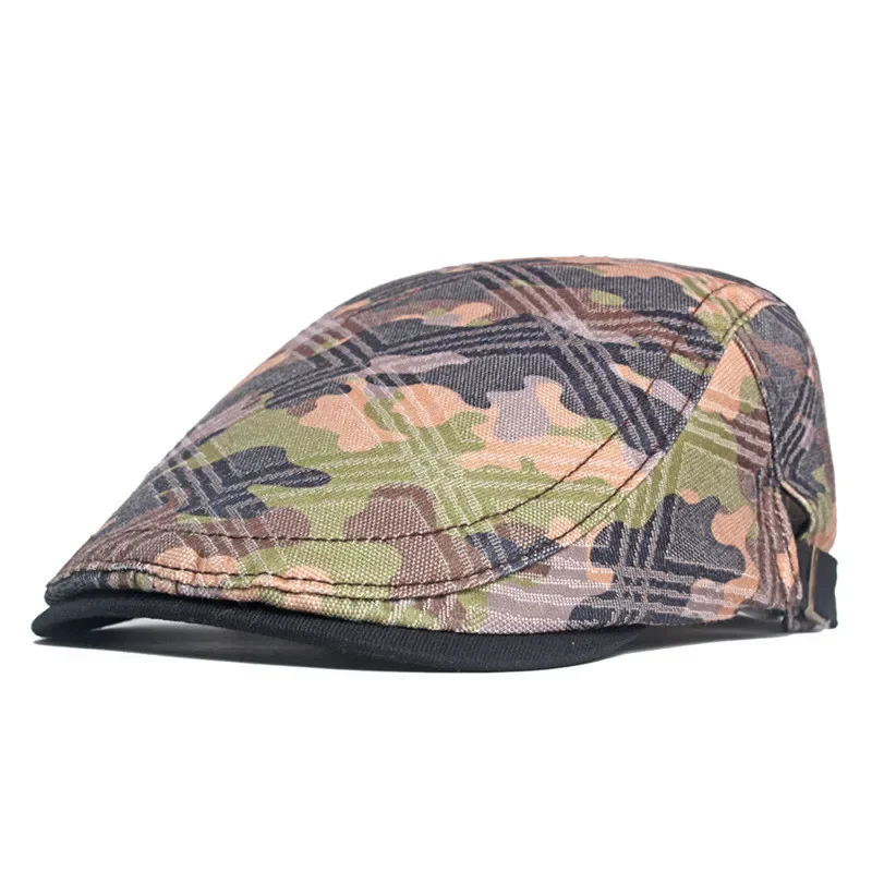 Spring Cotton Camouflage Print Newsboy Caps Flat Peaked Cap Men and Women Painter Beret Hats 167