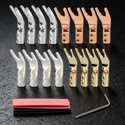 4/8Pieces 4.2MM U Y Shaped 24K Gold/Silver/Rhodium Solid Copper Plug Spade Two Screw Locked Plug Speaker Cable Wire Connector