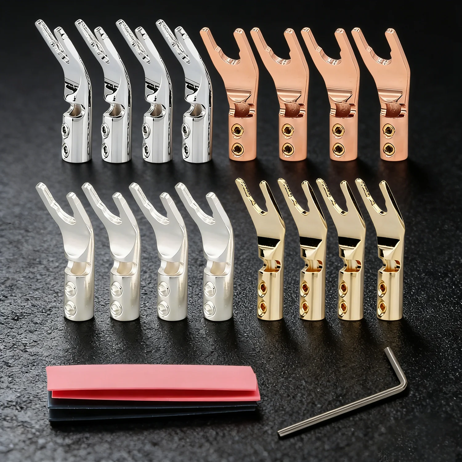 4/8Pieces 4.2MM U Y Shaped 24K Gold/Silver/Rhodium Solid Copper Plug Spade Two Screw Locked Plug Speaker Cable Wire Connector