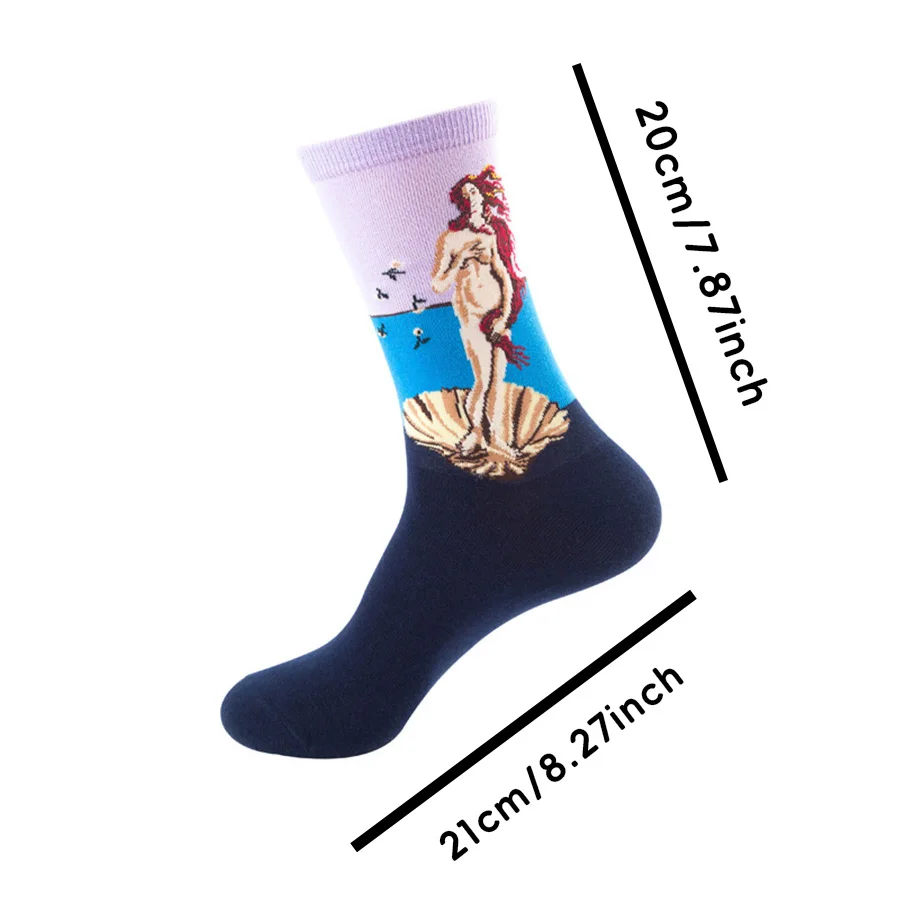 Oil Painting Socks Spring/Summer Trendy Socks Men\'s Socks Instagram Wind Mid tube Socks Children\'s Cotton