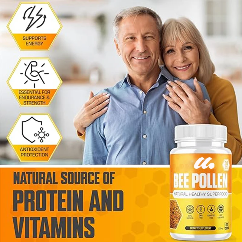 100% Natural Bee Pollen Granule Capsules, Vitamin B, Antioxidants, Minerals, Enzymes, Proteins, Amino Acids