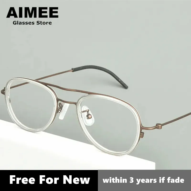 

Japanese Handmade Ultralight Pure Titanium Glasses Frame Men Women Prescription Eyeglasses Acetate Ring Pilot Optical Eyewear