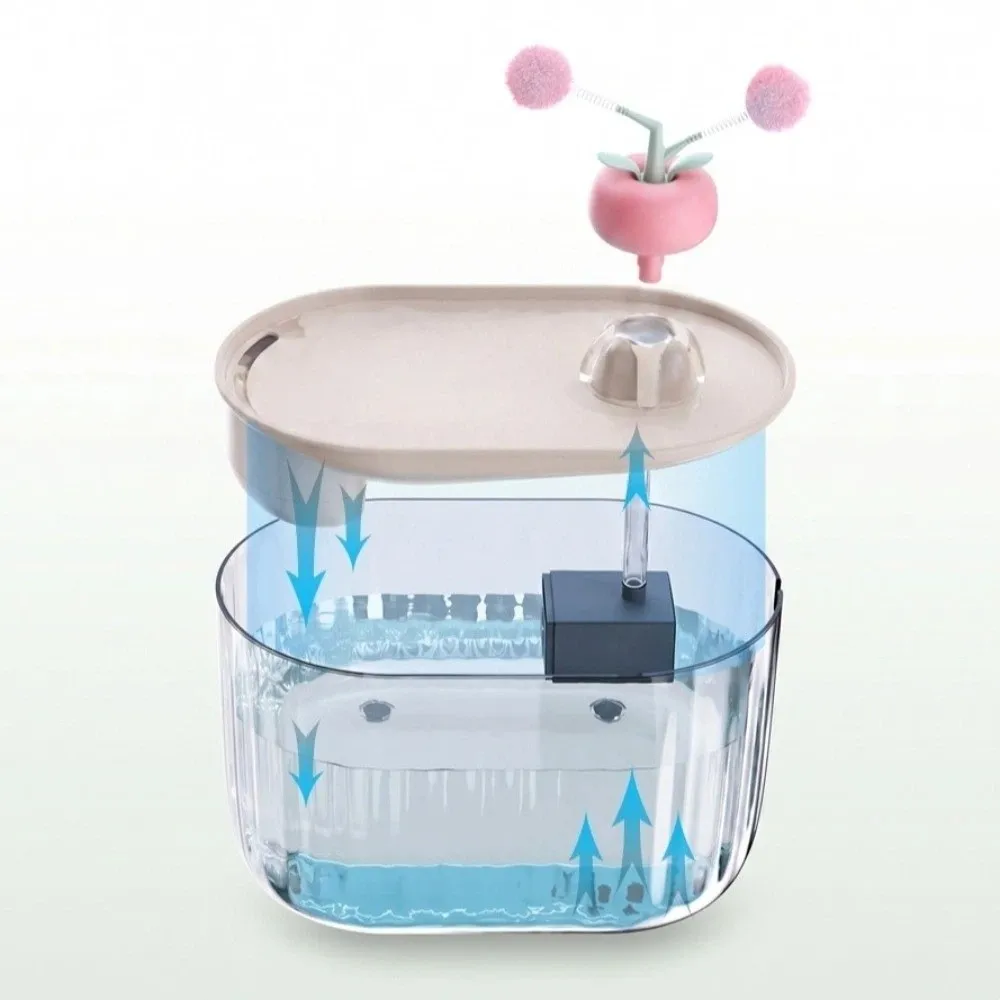 USB Powered Electric Cat Water Fountain Low-Noise Auto Recirculate Filtering Automatic Drink Bowl with Cat Teaser Large Capacity