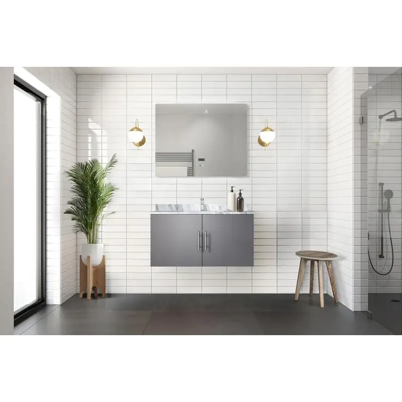 Туалетный столик для ванной шириной 36 дюймов с мраморной столешницей Carrara и светодиодным зеркалом, глубина 22 дюйма