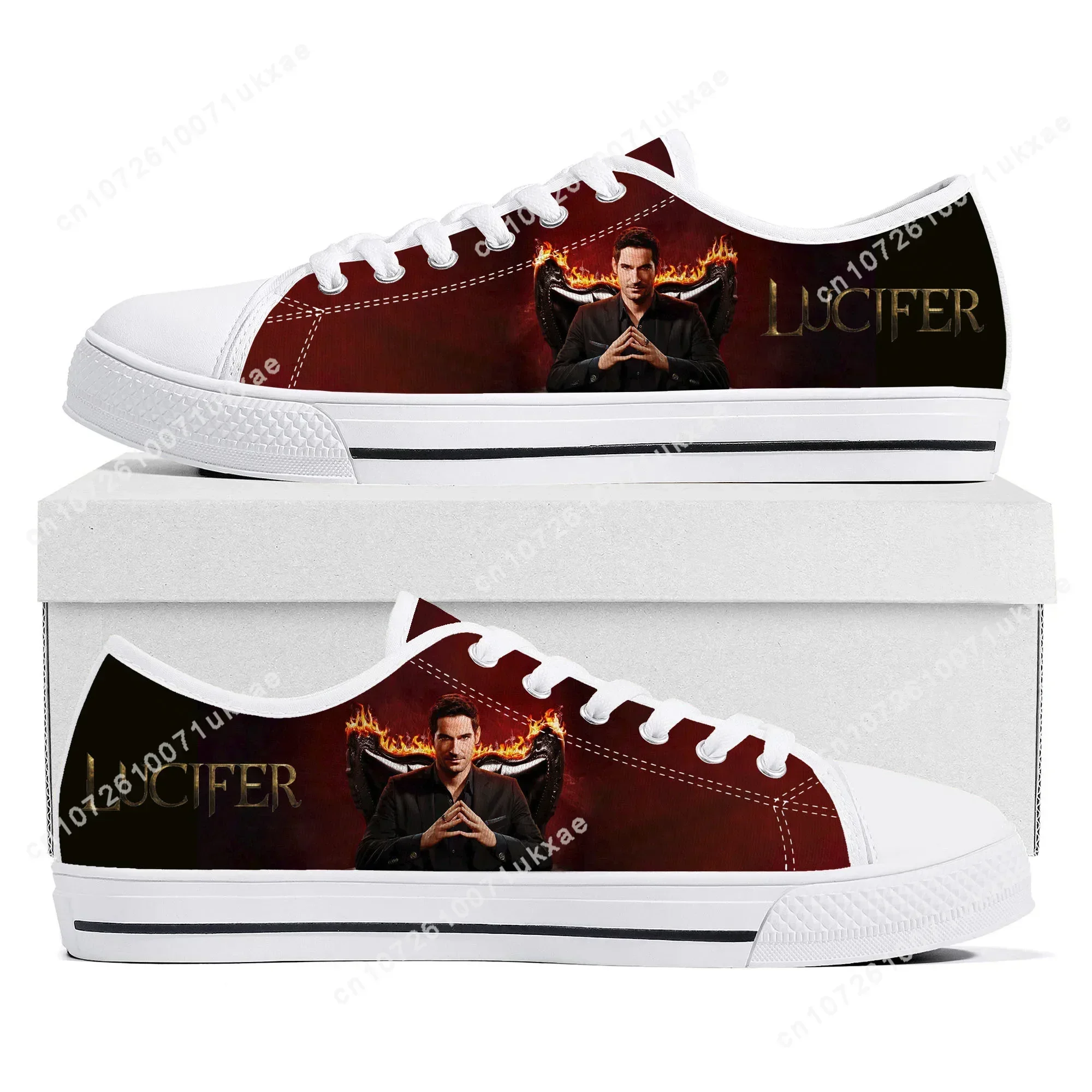 Lucifer Low Top Sneakers Mens Womens Teenager High Quality Tom Ellis Canvas Sneaker couple Casual Shoes Custom Made DIY Shoe