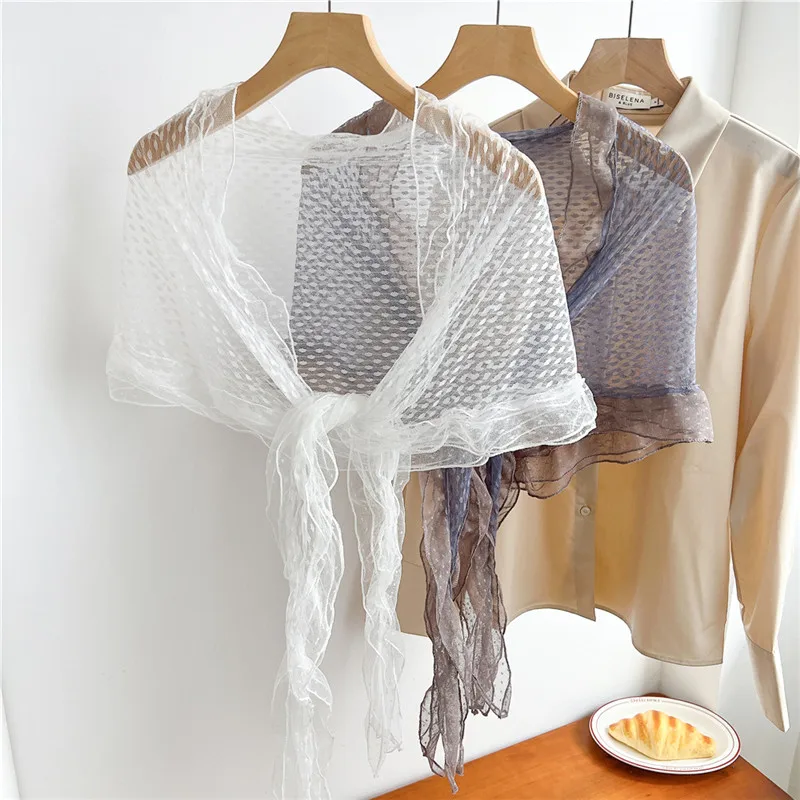 

Triangle Lace Thin Scarves Multi Purpose Neckerchief for Women Big Ribbon Scarf Shawl Neck Wrap Bandelet Shawls Turban Headscarf