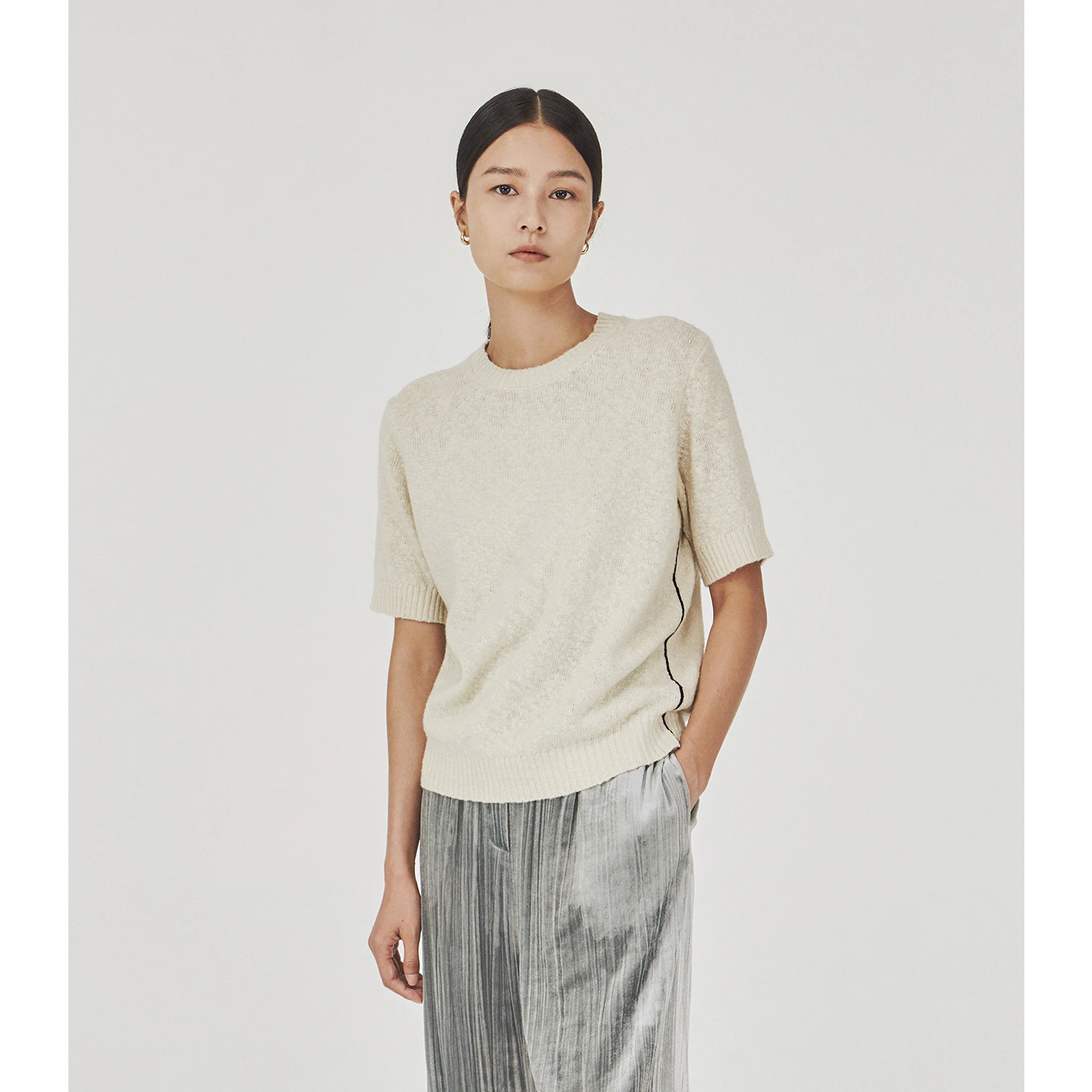 

CHICJOC Premium Camere ort Sve Sweater with Contrast Color Tead 3D Texture Spun Yarn Commute Sle Regular Fit