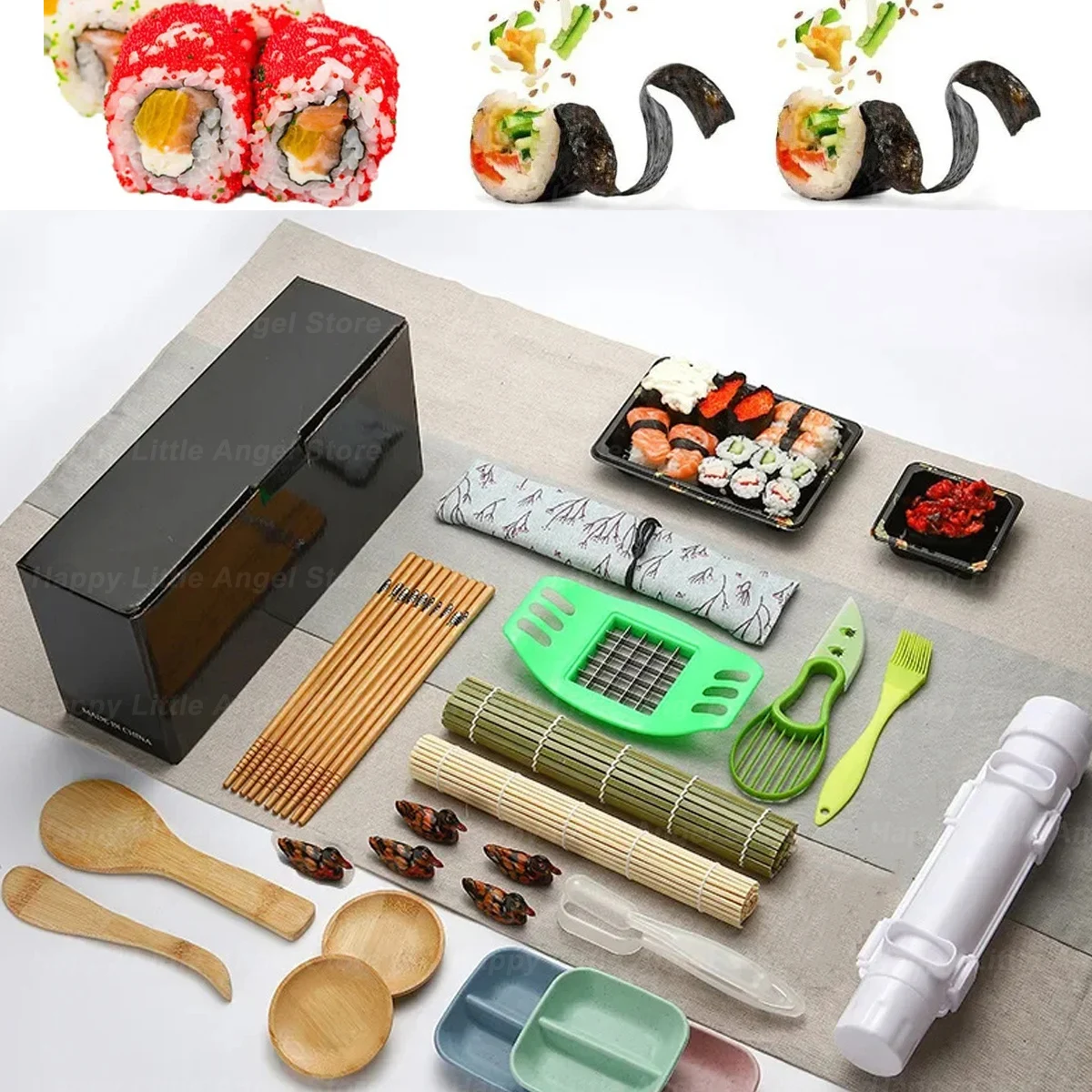 Sushi Maker Set Machine Sushi Mold Bazooka Roller Kit Vegetable Meat Rolling bamboo mat DIY Rice and Vegetable Roll Sushi Mold S