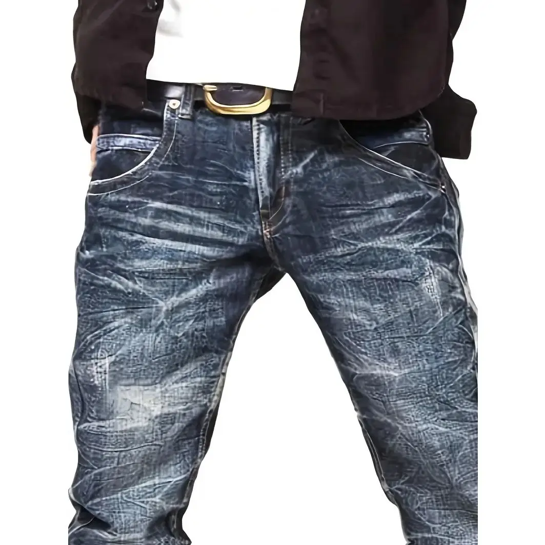 بنطال جينز رجالي عصري مكدس فضفاض للفصول الأربعة على طراز روك العالمي من قماش الدنيم بمقاسات كبيرة أوروبية وأمريكية #3