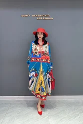 2024 Autumn New Elegant Printed POLO Collar Loose Shirts Long Dress Women Fashion Long Sleeve Dress Wholesale J563