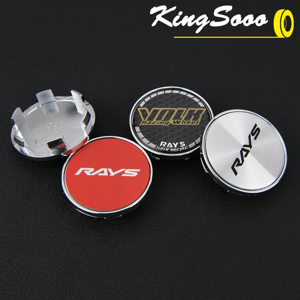 4PCS VOLK Rim Cap 54mm OD / 49mm Clip Wheel Center Cap RAYS Racing Emblem Sticker Wheel Cover Hub Cap Black & Silver