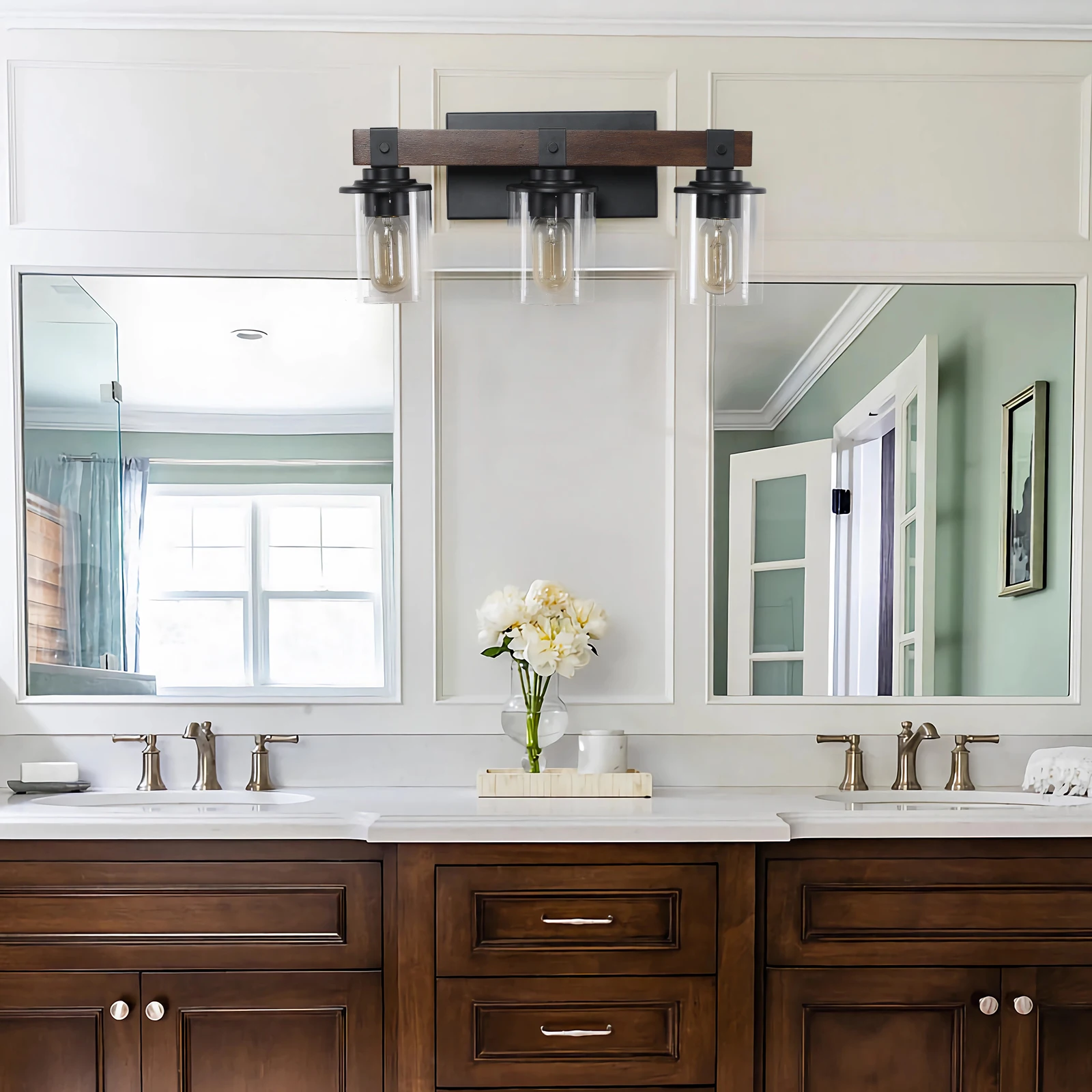 

L001004-W3H Solid Wood Lamp Holder, Mirror Front Light, Rust-Proof and Waterproof, Suitable for Bathroom Vanity, Compatible with E26 Light Source, North American Ul Certified, Modern Minimalist Style