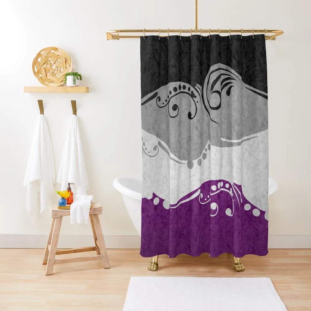 

Fancy Swooped and Swirled Asexual Pride Flag Background Shower Curtain Accessories For Shower And Services Bathtub Curtain