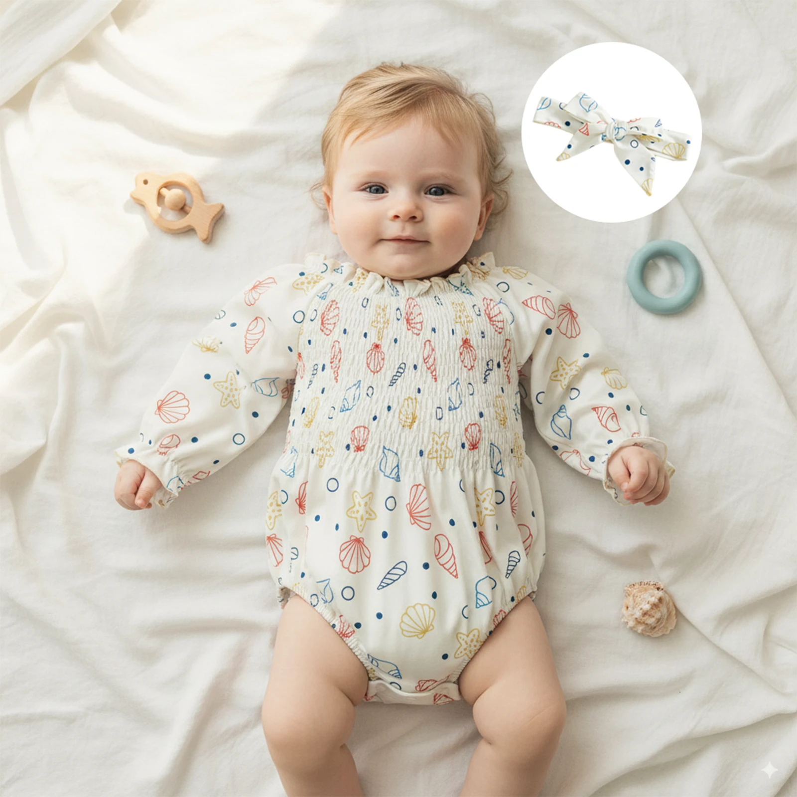 

Комбинезон Blotona для маленьких девочек, удобный комбинезон с длинными рукавами и принтом морской звезды, комплект с повязкой на голову