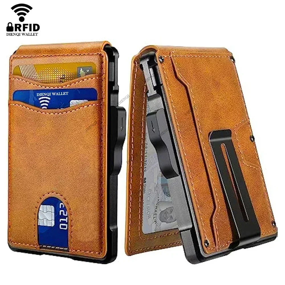 

EDC минималистичный кошелек с защитой от RFID-блокировки держатель для кредитных карт роскошные мужские кожаные кошельки алюминиевый металлический чехол для банковских карт