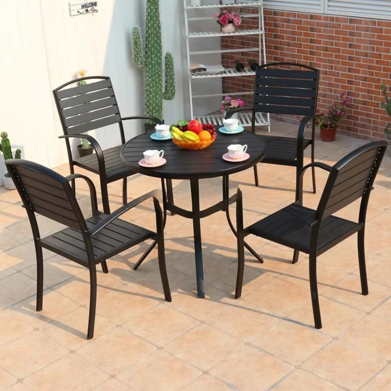 Outdoor wood plastic furniture Backyard tableware Aluminum tables and chairs