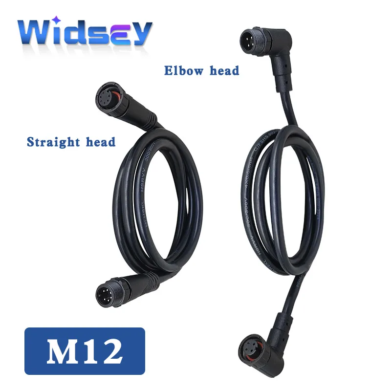 

M12 Aviation Plug Connector 3/4/5/6/8 Pin Waterproof Male To Female Extension Cable 0.3-1.0 Square Straight/elbow 1 Meter Sensor