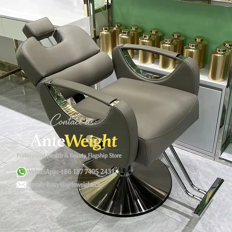 White Salon Electroplated Metal Chair Cutting Hair Color Hair Lift Simple Leather Can Be Placed Upside Down Barber Chair 2026