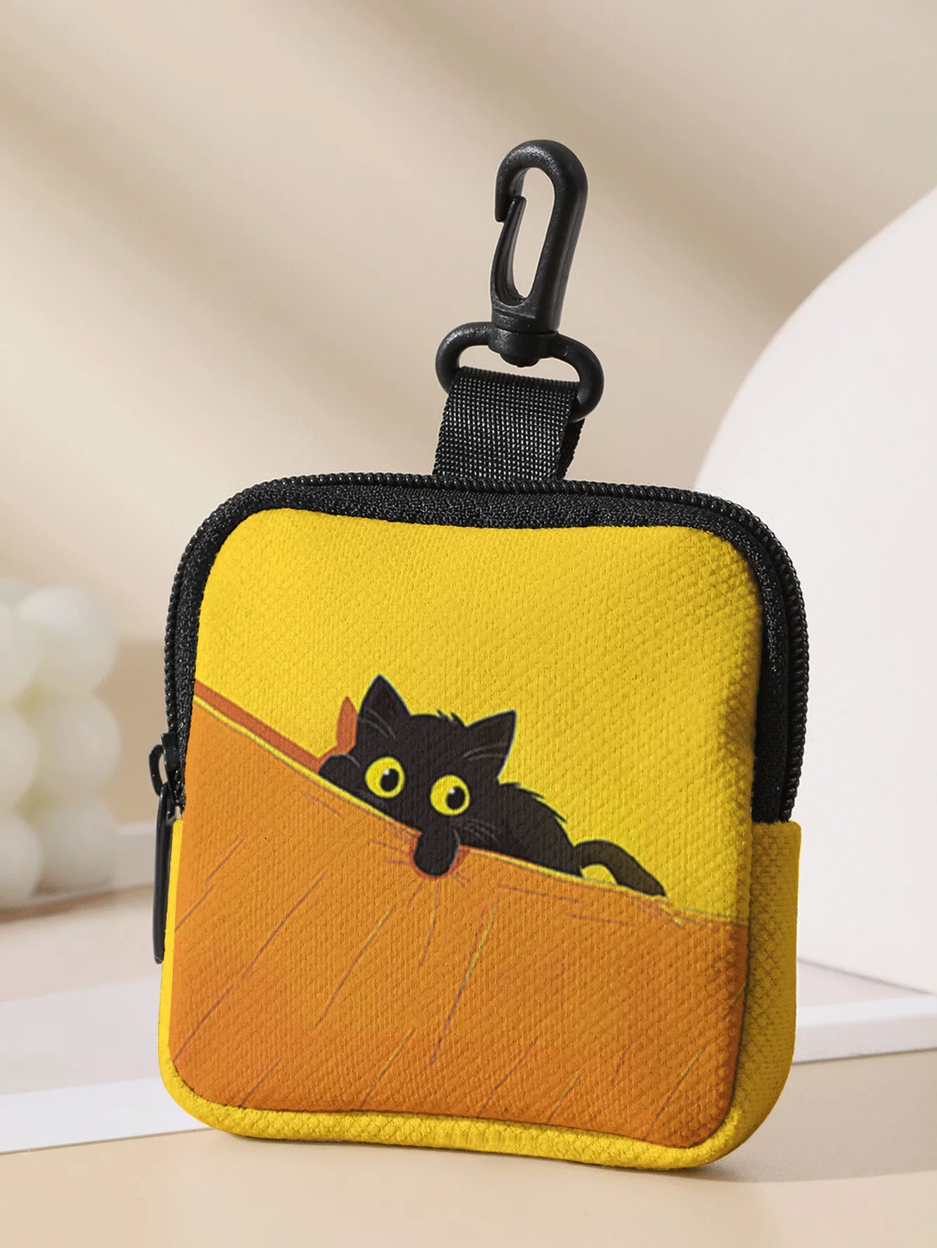 1pc, Portable coin purse with black cat patterns, small storage bag for coins and accessories