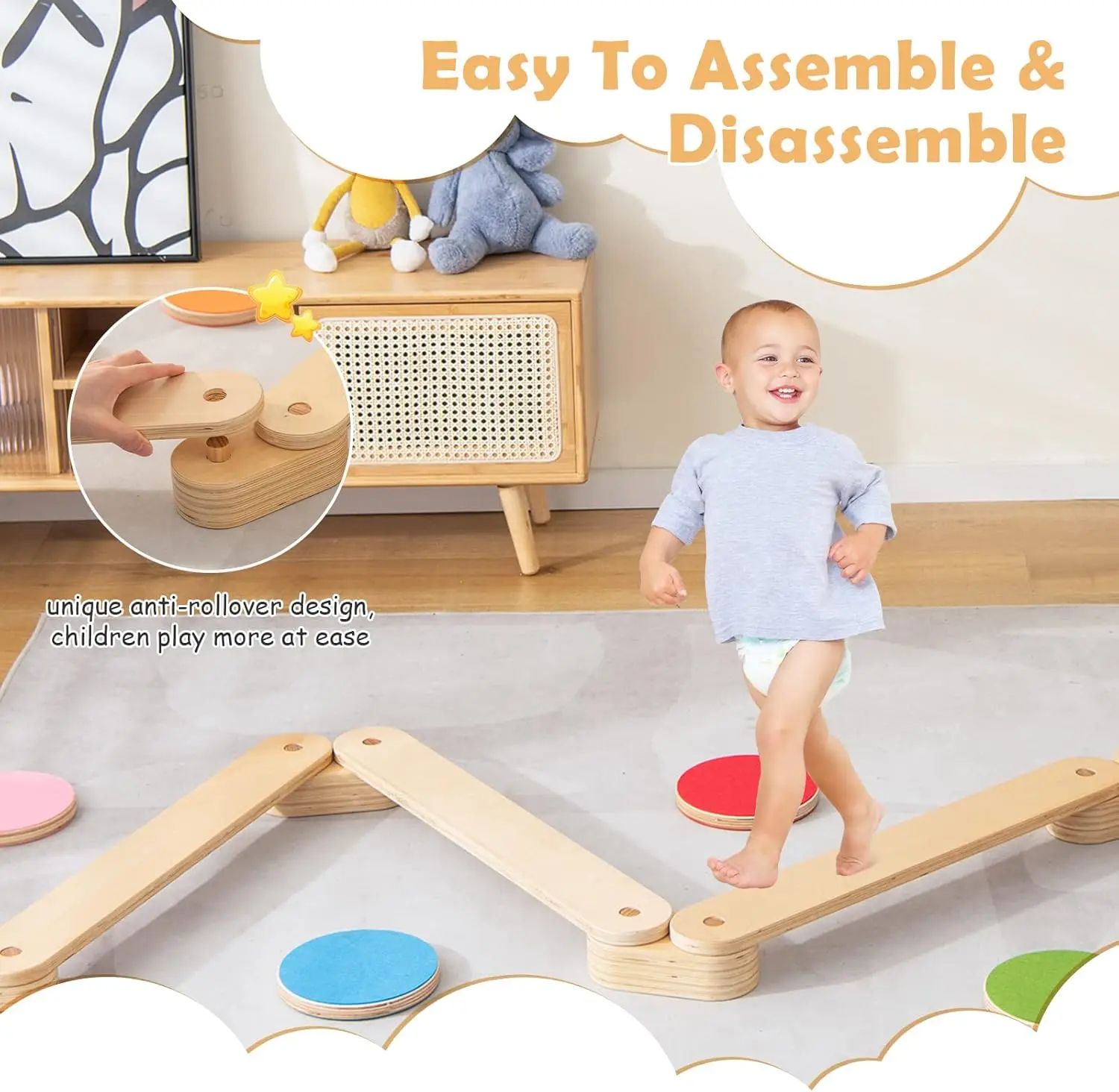 Viga de equilibrio de madera para niños pequeños, escalones, curso de obstáculos de 12 piezas para sala de juegos interior y exterior, Montesso de gimnasia