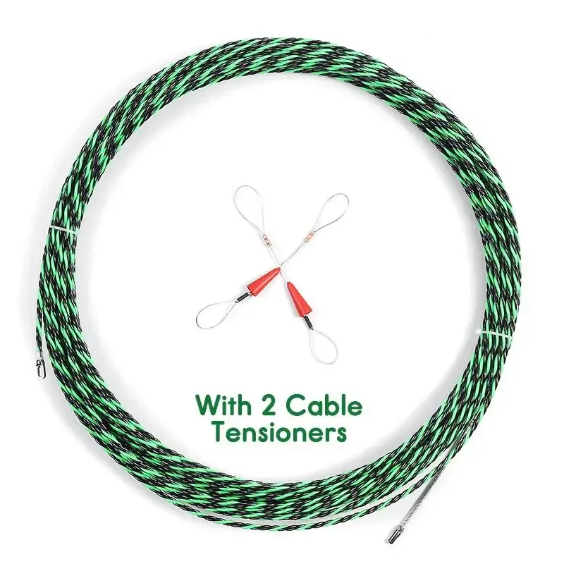 5mm Snakes Fish Tape Wire + two Cable Tensioner 5-30M Green Guide Device Fiberglass Electric Cable Push Pullers Duct