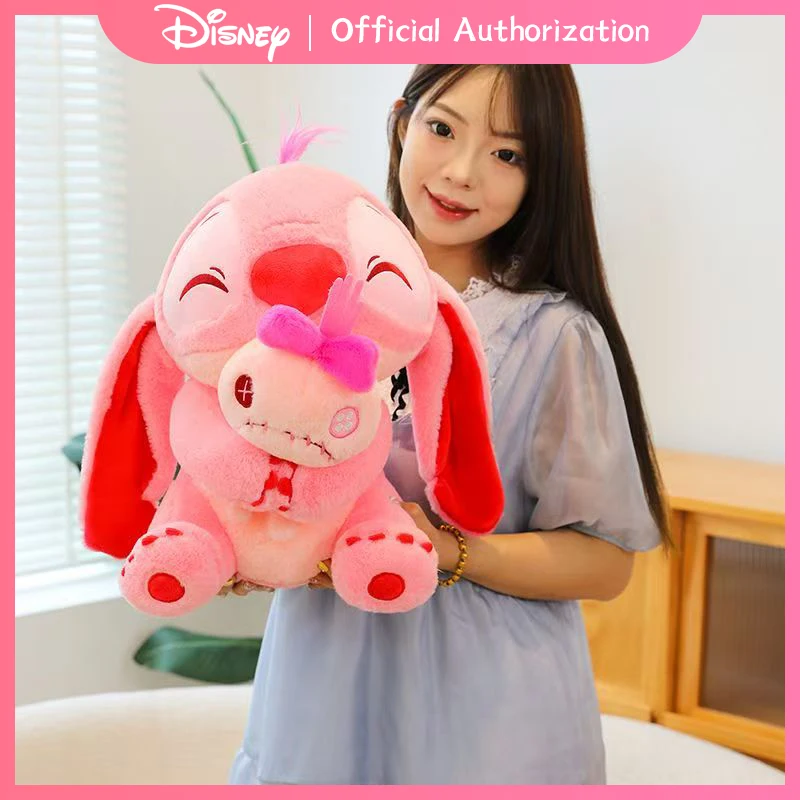 45CM-80CM New Disney Lilo & Stitch Plush Toy Cute Angel Stuffed Doll Anime Collection Memorable Souvenir Kawaii Birthday Gift