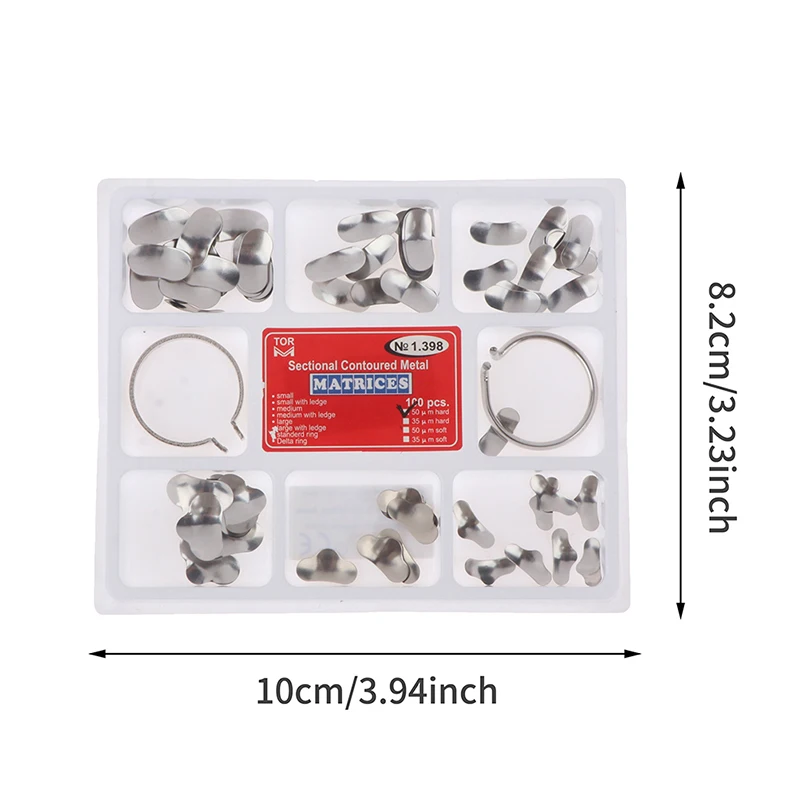 100 Stuks Tandheelkundige Matrix Sectionele Voorgevormde Metalen Matrices Band Hars Vastklemmen/Seperkelende Ring Voor Tanden Vervanging Tandheelkundige Tool