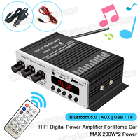 HY470 200W*2 Home Power Amplifiers 2 Channel Bluetooth 5.0 Surround Sound FM USB Remote Control Mini HIFI Digital Stereo Amplify