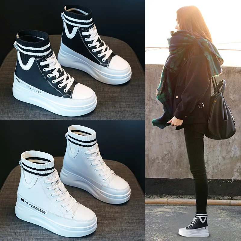 Short boots 2026 thick sole with increased height inside  high top cowhide and sponge sole women's shoes