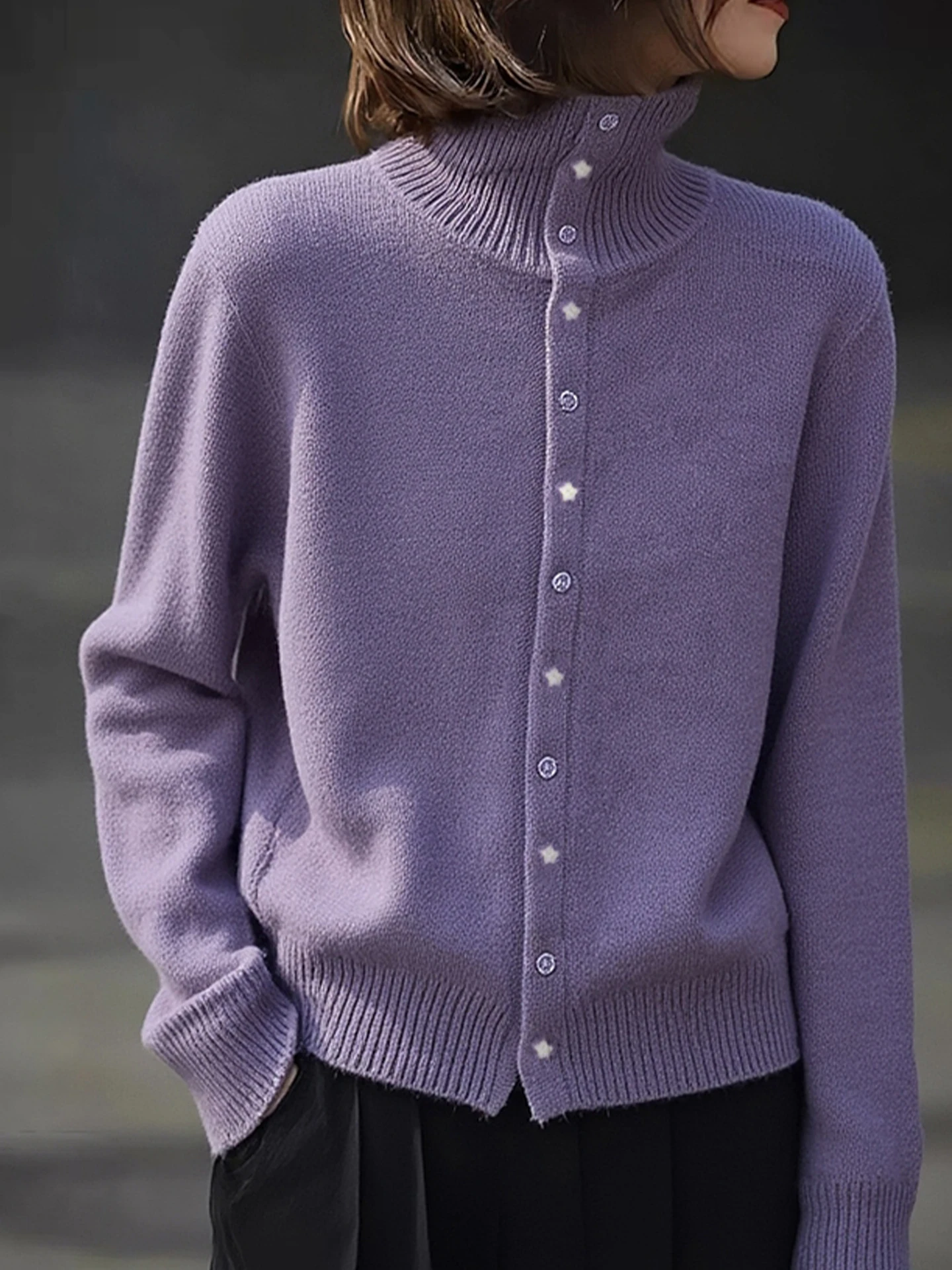 Faionable col haut bouton unique chaud Camere pull polyvalent Simple trajet Long Sve Base irt hiver 2025