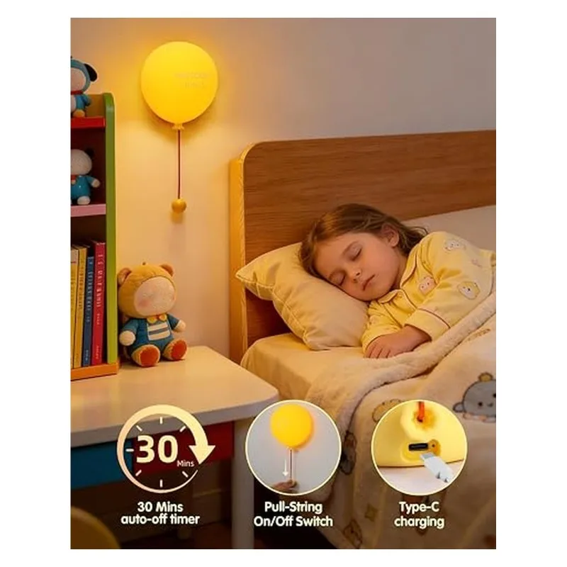 Hot Sale-Rechargeable Silicone Balloon Wall Light, Dimmable Night Light With Timer, Nursery Lamp For Kids Bedroom Hallway