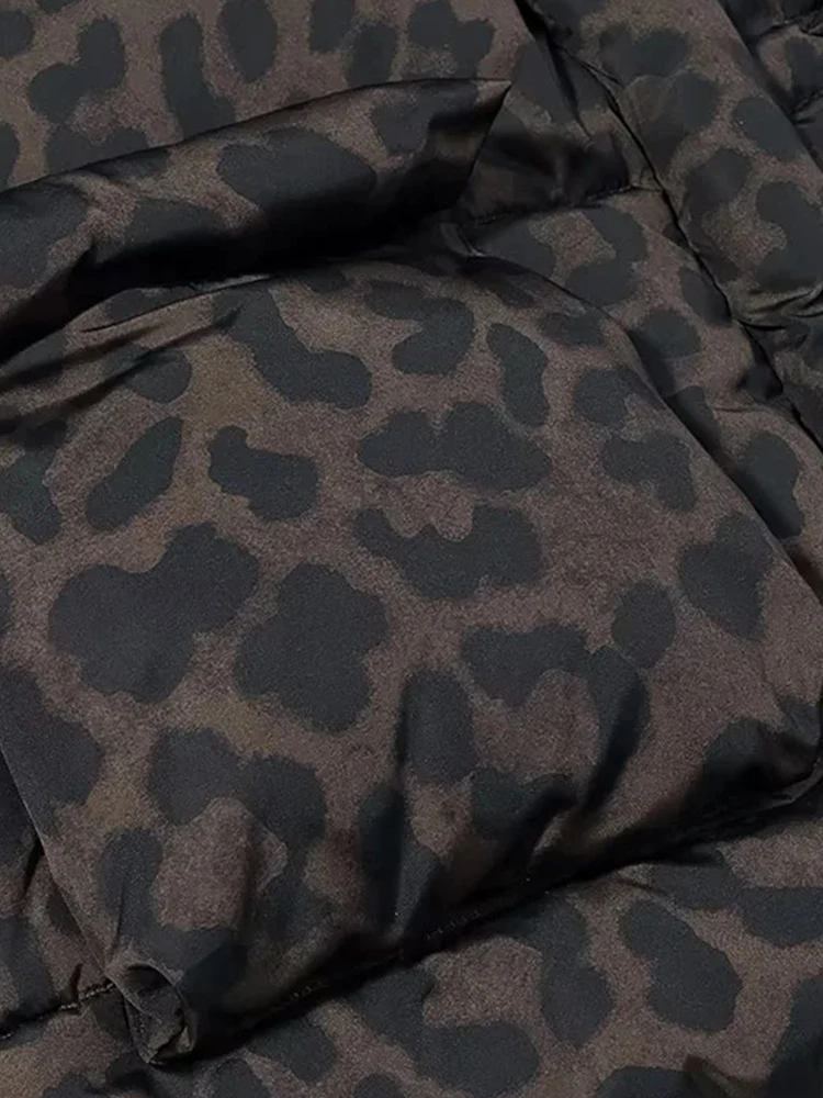 Feminino leopardo impressão para baixo algodão-acolchoado jaqueta parkas inverno quente casaco de algodão moda outwear com capuz feminino overwear