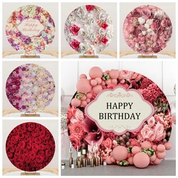 Valentine's Day Flowers Round Backdrop Cover Mother's Day Pink Rose Floral Wall Bridal Shower Wedding Birthday Party Background