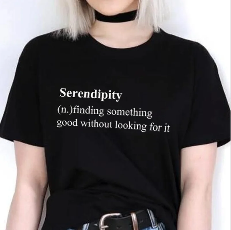 Casual  Crew neck Funny Shirt for Lady Top Tee Lover Fashion  Love Cool  Serendipity Definition Print Women T 