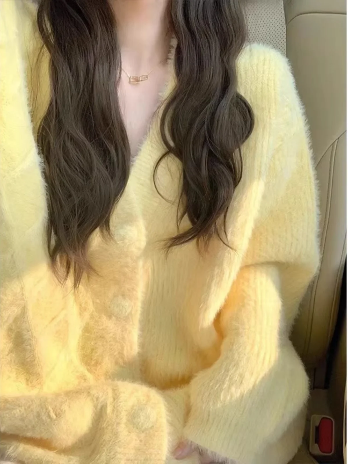 Soft Yellow Knitted V-Neck Cardigan Women\'s Autumn Winter Sweater Jacket Comfortable Korean Style Long Sleeve Regular Fit