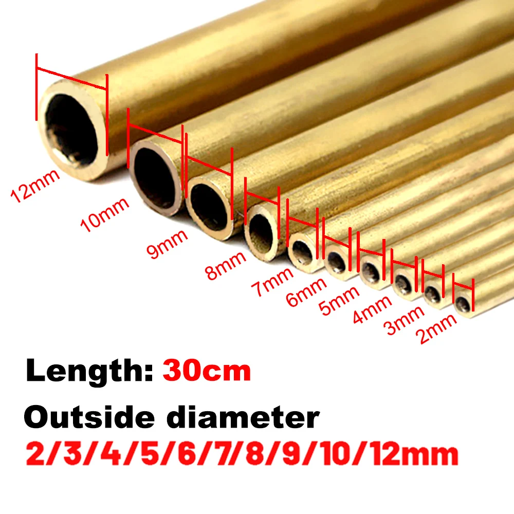 1PC Brass Tubes DIY Pipe Round Diameter 2/3/4/5/6/7/8/9/10/12mm Length 300mm Long 0.45mm Wall Brass Pipe Brass Tube Cutting Tool