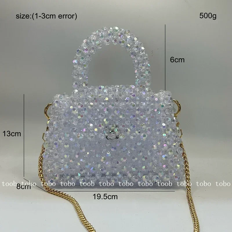 Handmade Beaded Woven Purses and Handbags Luxury Designer Popular Fantasy Transparent Bling Crystal Mini Evening Party Bags