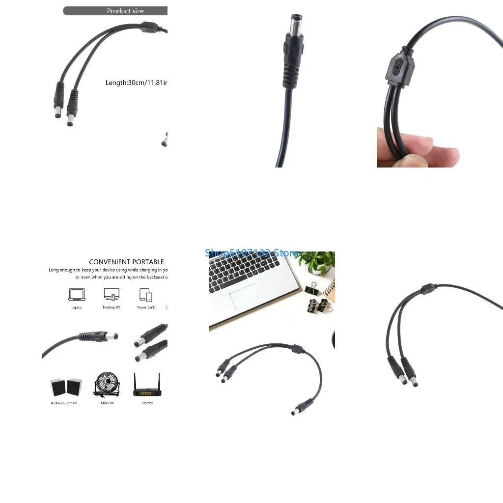 87HD DC5.5x2.1mm Power Splitter Cable 18AWG, Male to Two Male 5.5MM x2.1MM Cord