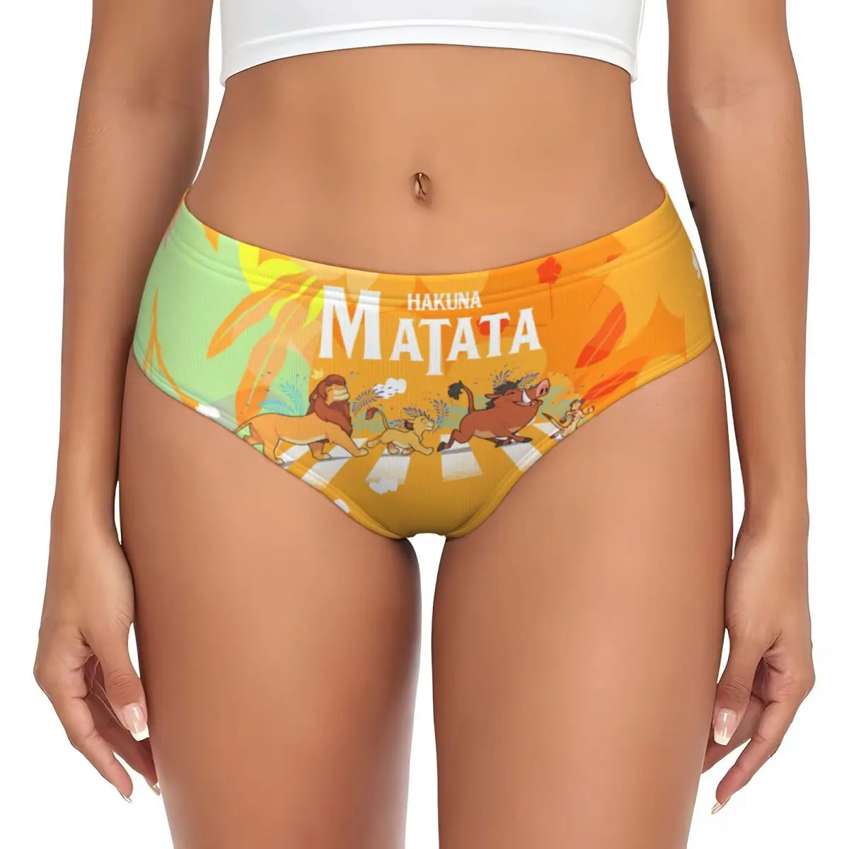 Personalizado El Rey León   Hakuna Matata-bragas de abanico de dibujos animados para mujer, ropa interior femenina suave y divertida, película de animales, calzoncillos del Rey León