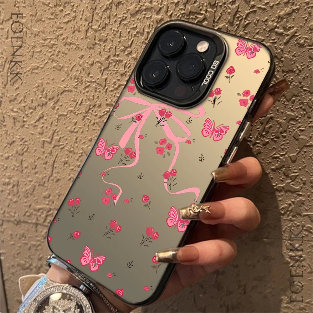 Cute Bow Cherry Pattern Phone Case For Samsung Galaxy S25 S24 S23 Ultra S22 S21 S20 Ultra Plus FE A25 A35 A55 5G Hard Cover