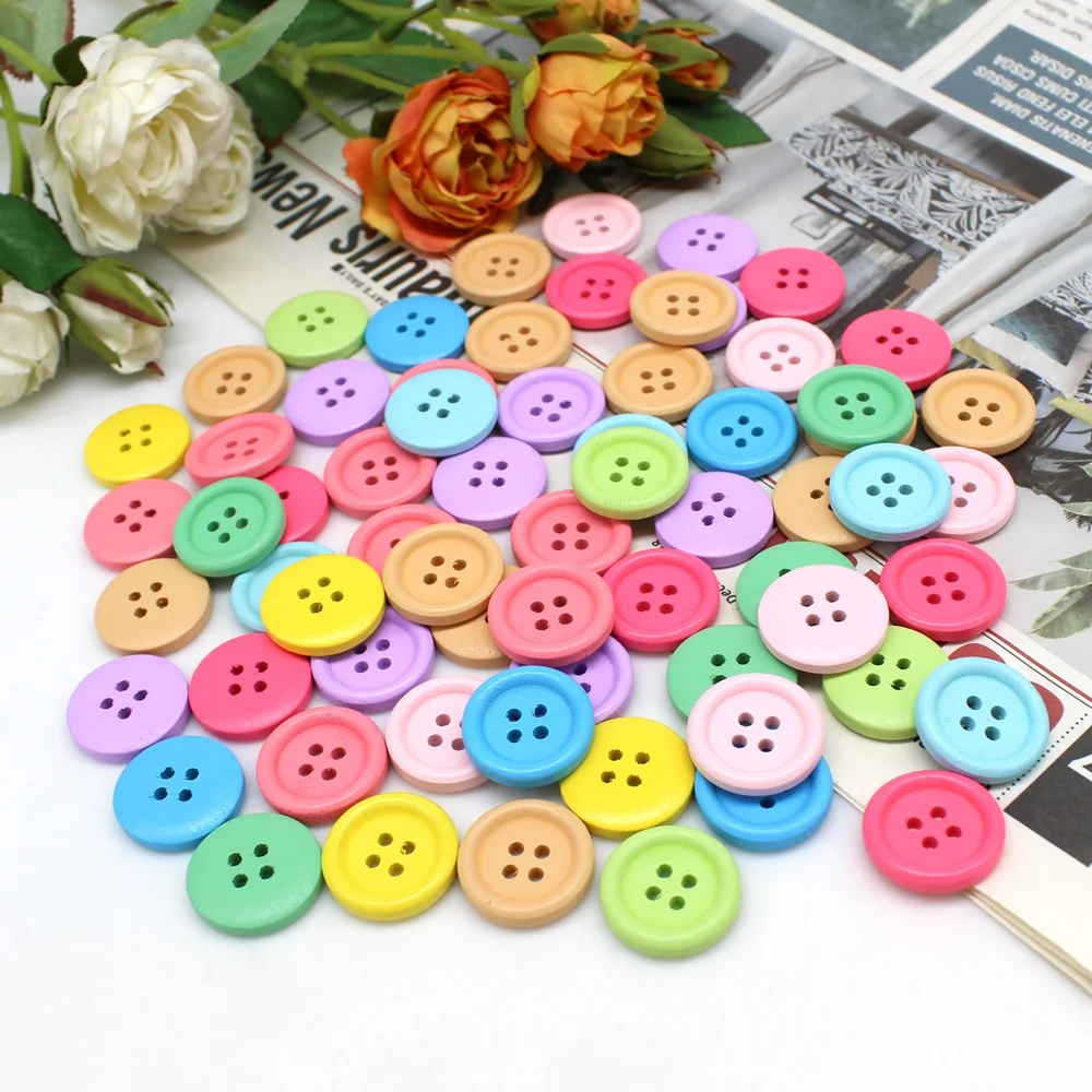 50pcs/lot Round Wooden Buttons Handwork Sewing Scrapbooking for Crafts Accessories Gift Card DIY Handmade buttons 15/20/25mm