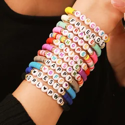 12pcs Soft Polymer Clay Letter Taylor Friendship Bracelets For Men And Women Trendy Creative Colorful Bracelets Set